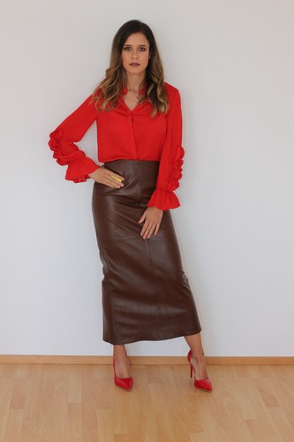 Superlanger luxus lederrock - -,